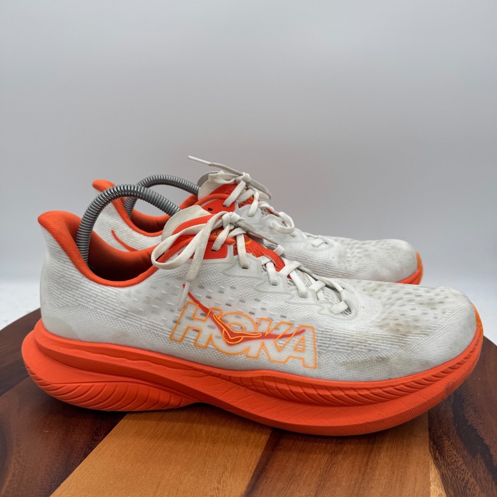 Hoka One One Mach 6 Shoes Men's 12.5 White Orange Athletic Running Gym Sneakers